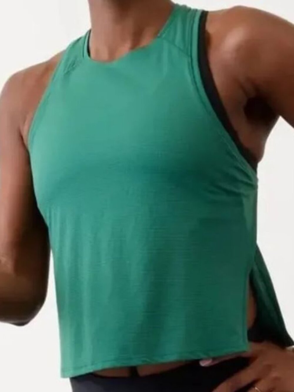 Athleta Grid Knit Tank Top Green Cropped Racerback Athletic Tank